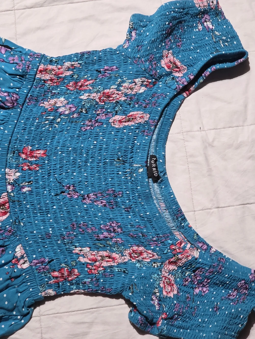 torrid Teal Floral Smocked Dress - Picture 8 of 10